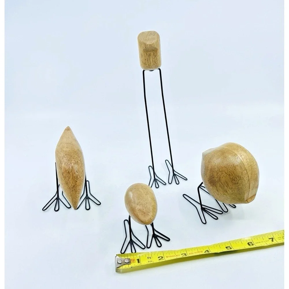 4 Wood Bird Figures FISKELAGE Ikea Minimalist Modern/ Metal Legs MCM